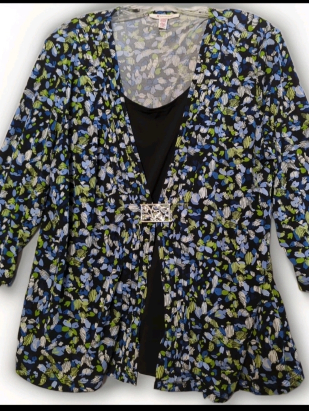 JM Collection Blouse Built In Tank Top Size XL Multicolored W/ Stretch & Buckle